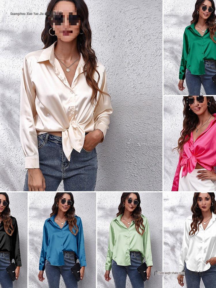 Women's Satin Long-Sleeve Blouse - New European and American Style