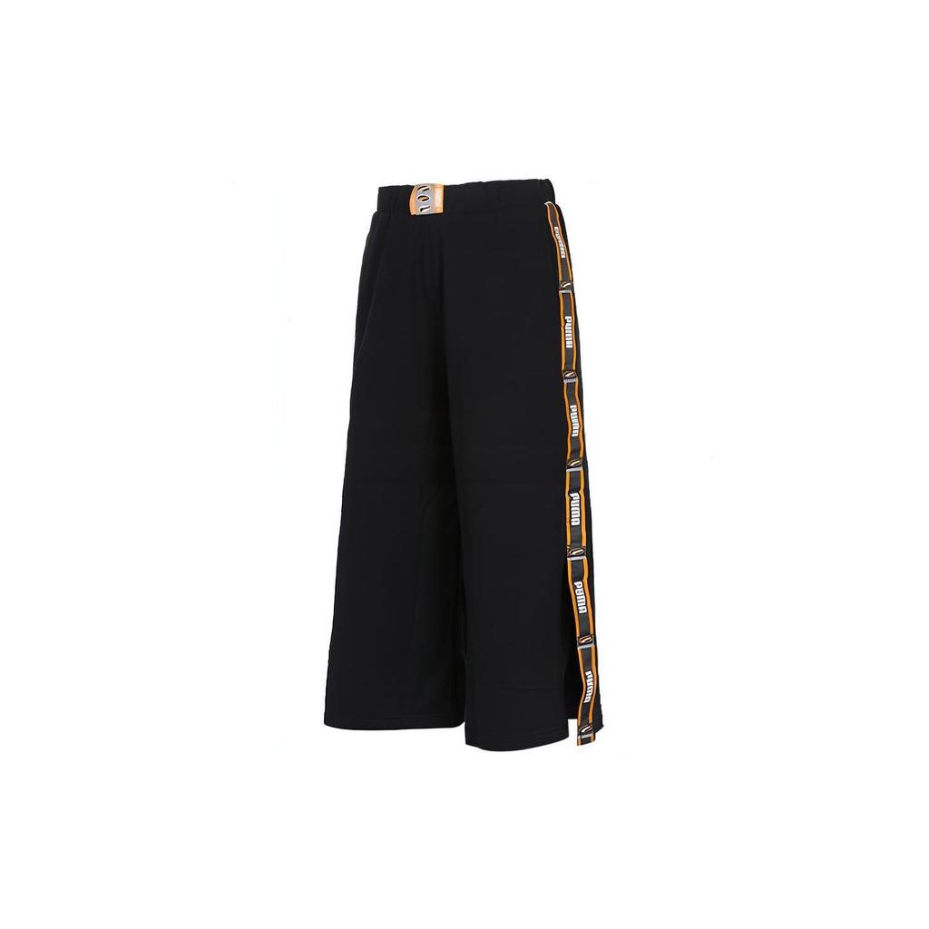 Puma Retro Sports Long Pants Casual Wide Leg Knitted Trousers Women Bottoms Black 579638-01