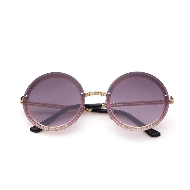 Luxury Metal Chain Round Sunglasses Rimless Brand Shades for Women Circle Sun Glasses Gradient Oculos Zonnebril Dames
