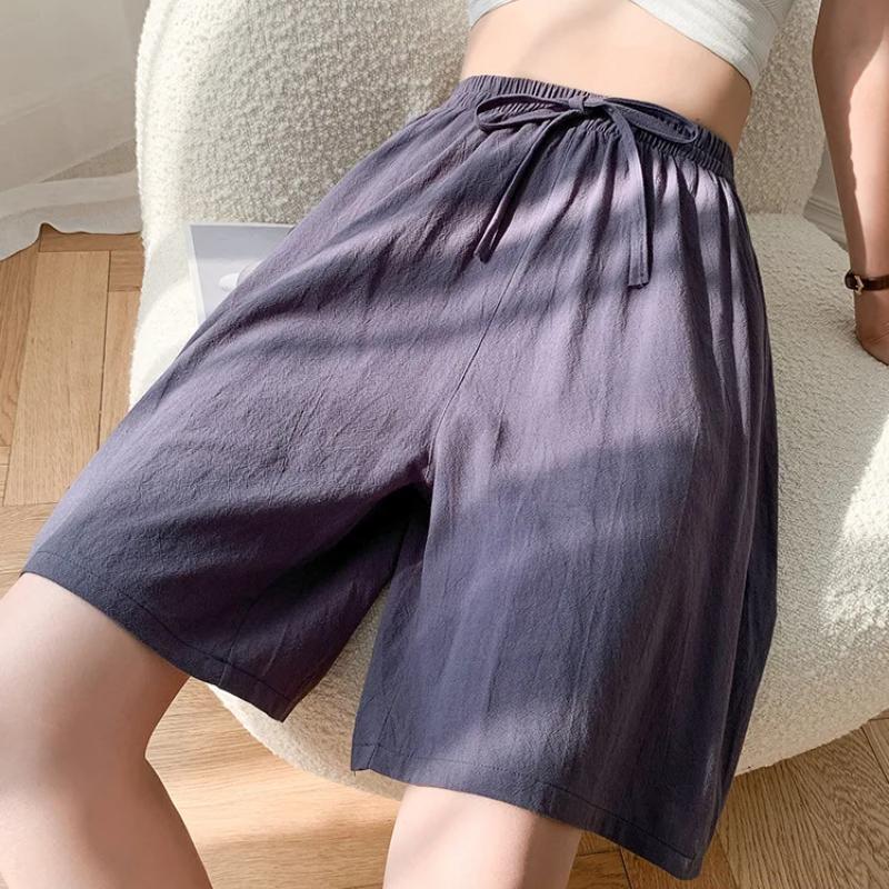 Women Cotton Linen Shorts,Summer Casual Solid Two Pockets Shorts High Waist Loose Shorts for Girls Soft Cool Female Shorts