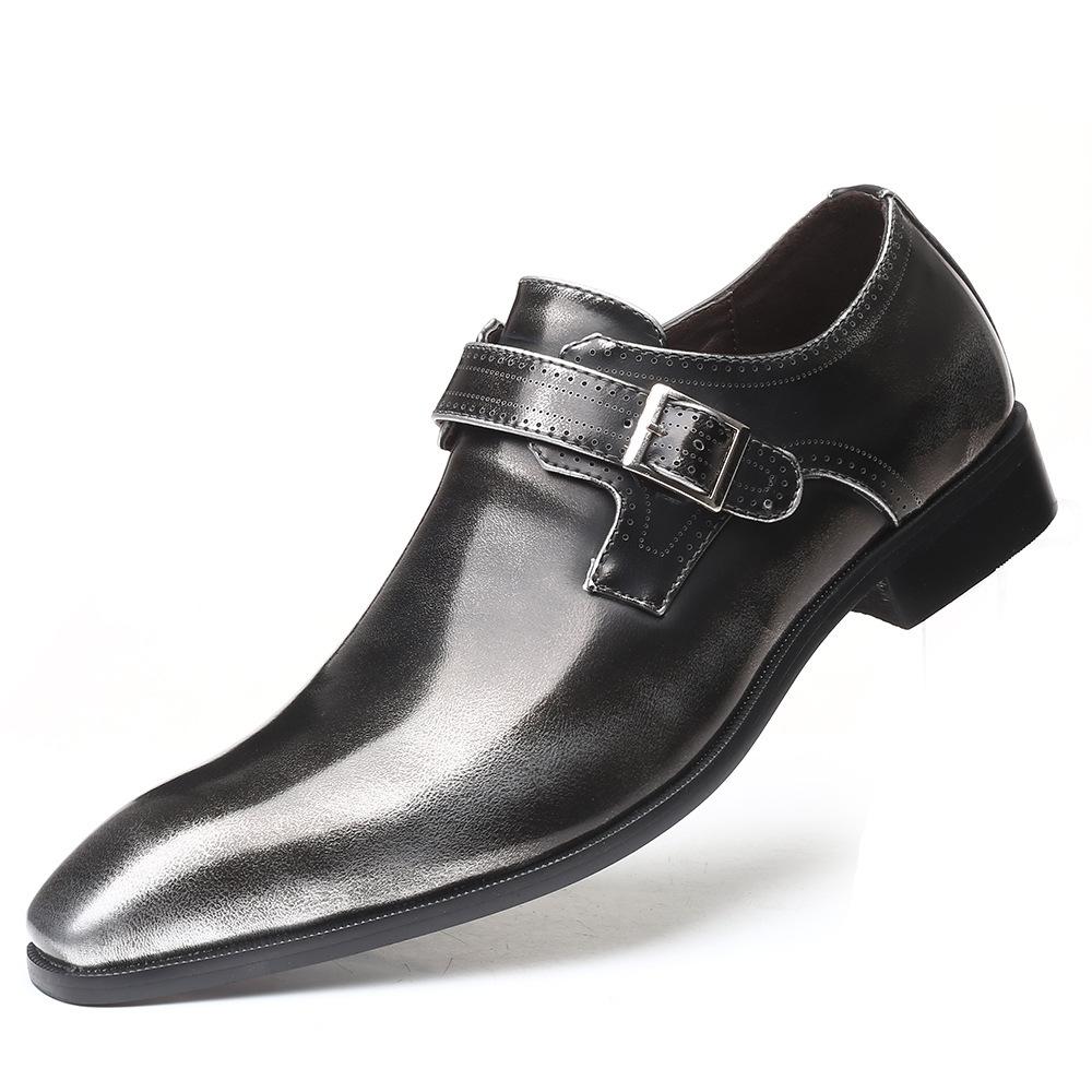 Belt Buckle Men's Shoes Fashion Low Heel Dress Shoes British Plus Size Leather Non Slip Footwear Male Formal Suit Shoe Homme