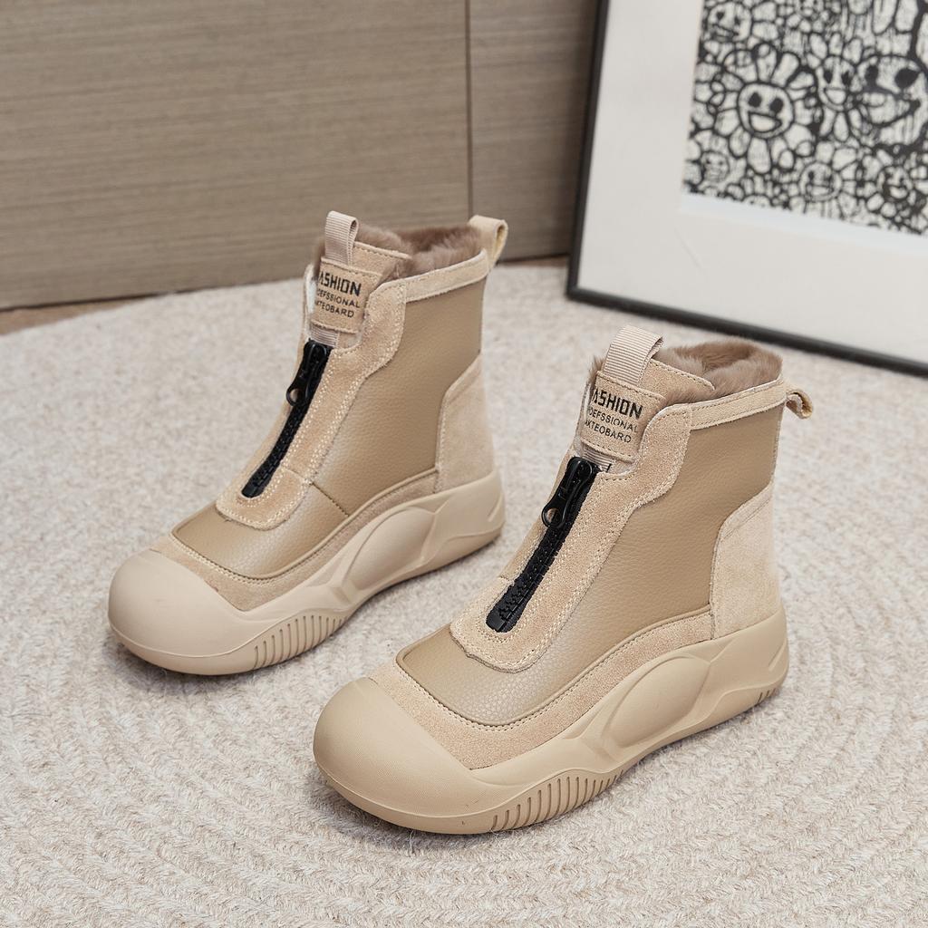 Snow boots women's autumn and winter new casual high-top thick-soled thickened cotton shoes winter zipper velvet short boots tide