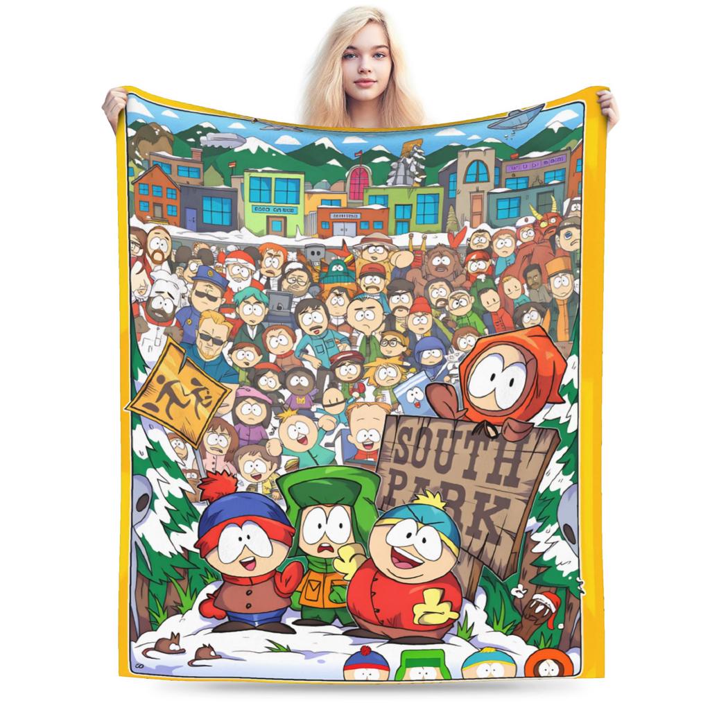 Soft Warm Blanket Southes Cartoon Parks Boy Girl Plush Throw Blanket Street Trend Couch Bed Flannel Bedspread Sofa Bed Cover