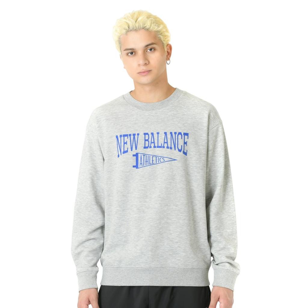 New Balance Pennant Crew Neck Sweatshirt Heavyweight AG Size Featured in FINE BOYS (MT43950) (Athletic Gray) M,