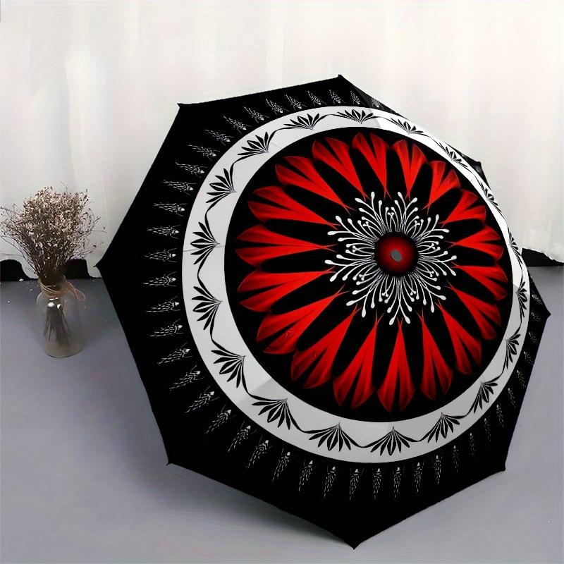 1pc Red Flower Mandala Pattern Umbrella with Plastic Handle,Suitable for All Seasons Home Travel Outdoor UmbrellaM1321