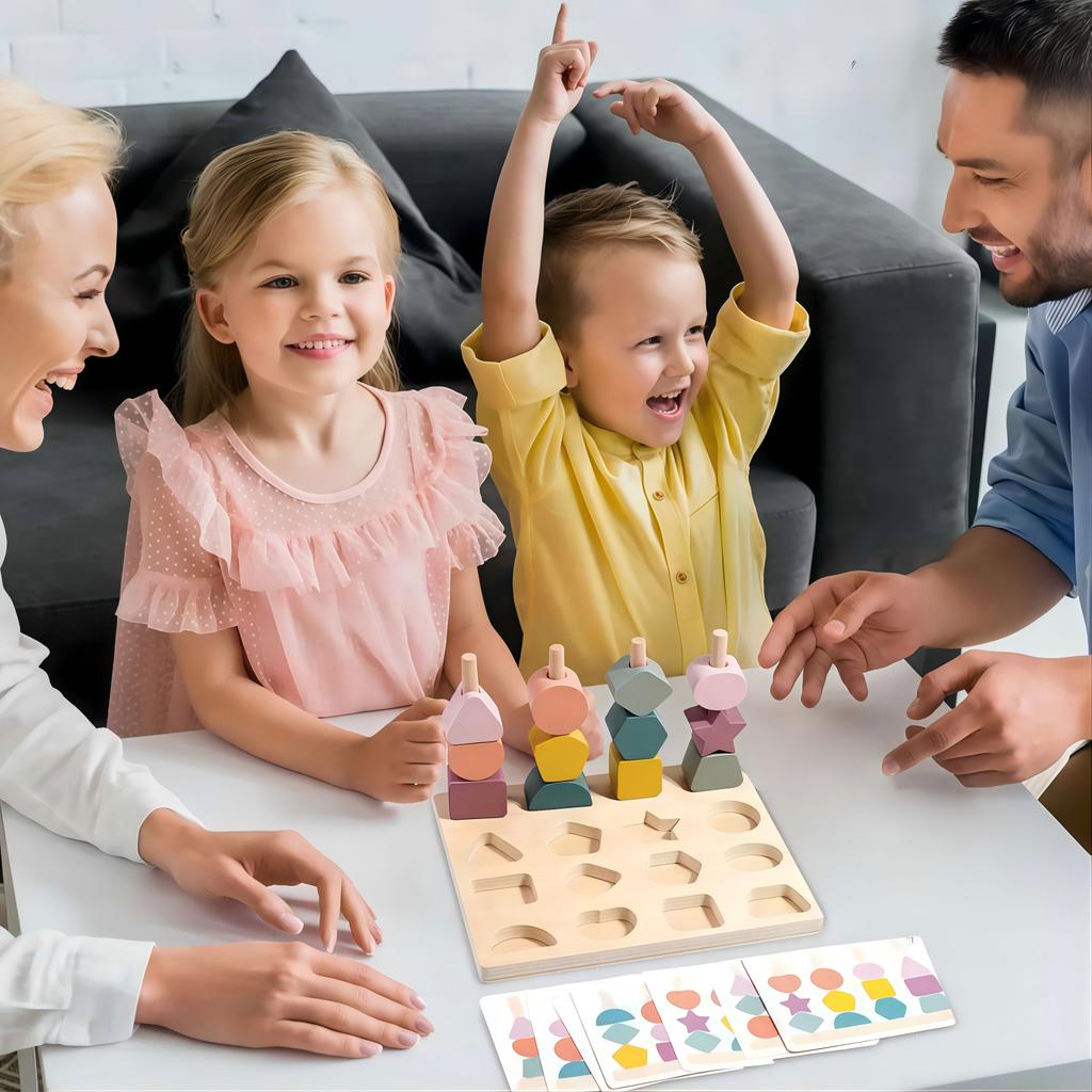 Toys Educational Montessori Wooden Color Shape Matching Puzzle Toy Beaded Threading Rope Game Fine Motor Early Toy for Kids Gift