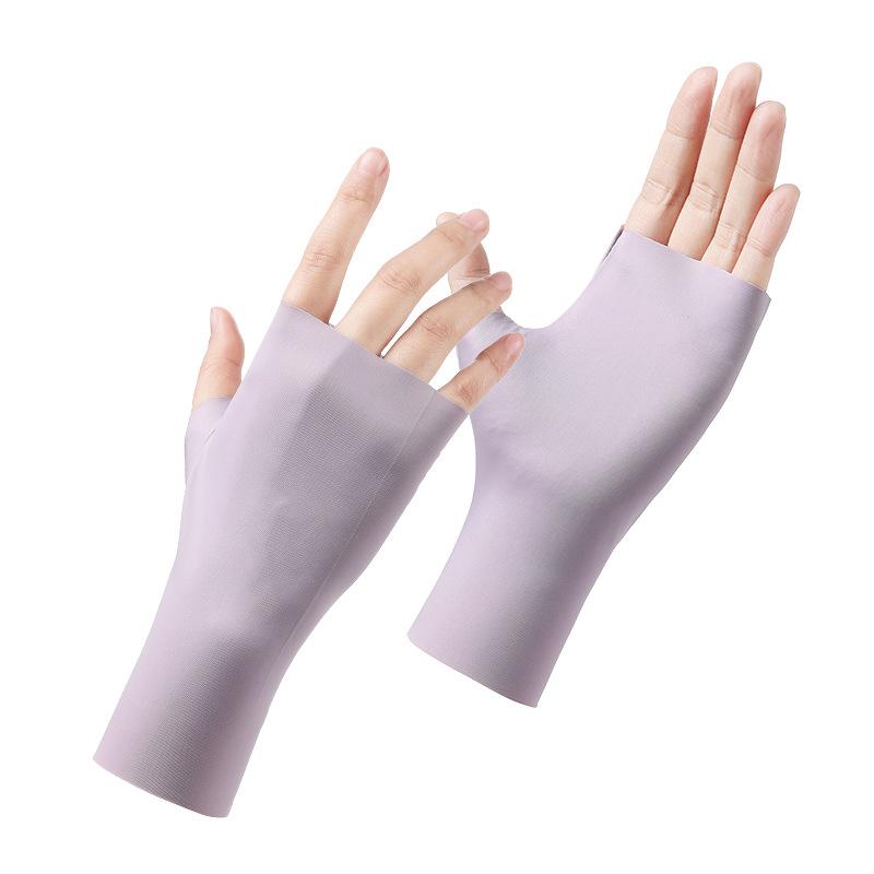 Letní ledové hedvábné opalovací rukavice s polovičními prsty Šetrné k pokožce Prodyšné Odolné proti UV záření Tenký styl Řidičské Rukavice na prsty Proti černání Nehtové umění