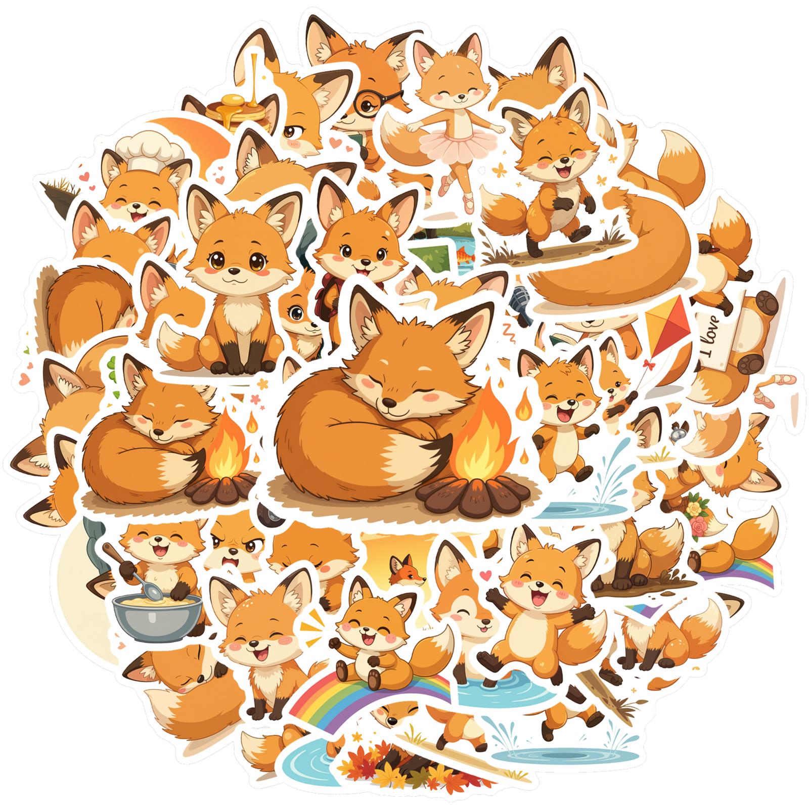 35pcs-100pcs Decals adorable Cartoon Stickers Fox Stickers Fox Adhesive Label for Car Sticker Suitcase