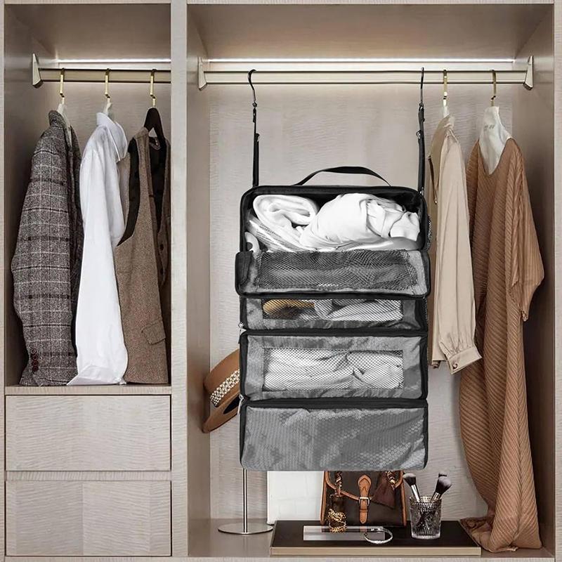 Suitcase Organizer High-Capacity Travel Luggage Organizer Hanging Shelve Packing Cube Closet Collapsible Hanging Storage Bags