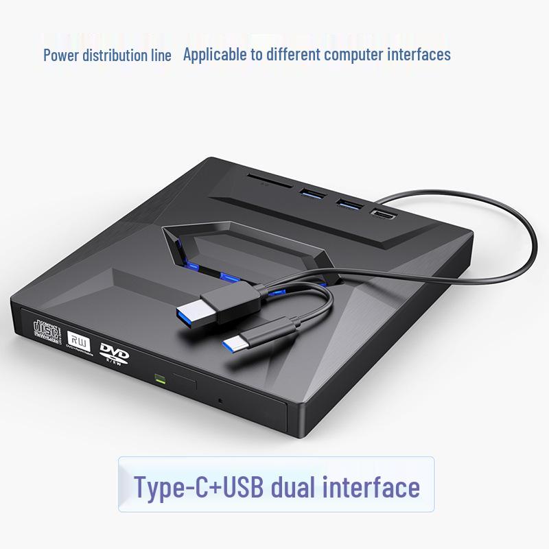 7-in-1 Multifunctional Card Reader & External DVD Burner with SD/TF Slots and USB/Type-C Interface