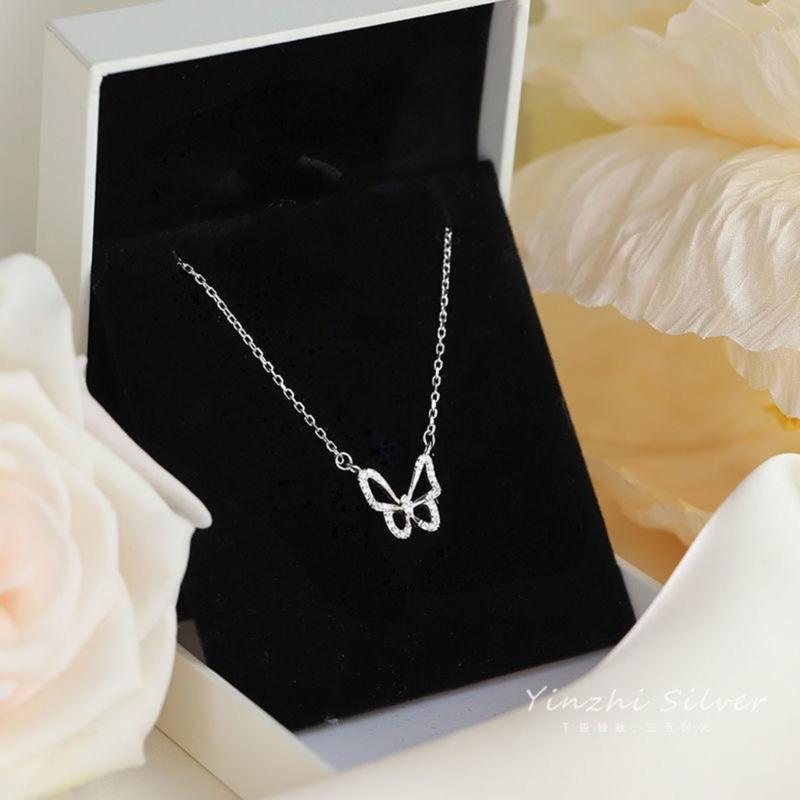 Diamonds Bowknot Aesthetic Necklace Fashion Simple Hollow Clavicle Chain Women Girl Wedding Jewelry Party Birthday Gift