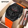 Sanda Men's Trendy Dual Display Casual Watch - Waterproof, Luminous, Octagonal Design with Countdown & Snooze Functions.