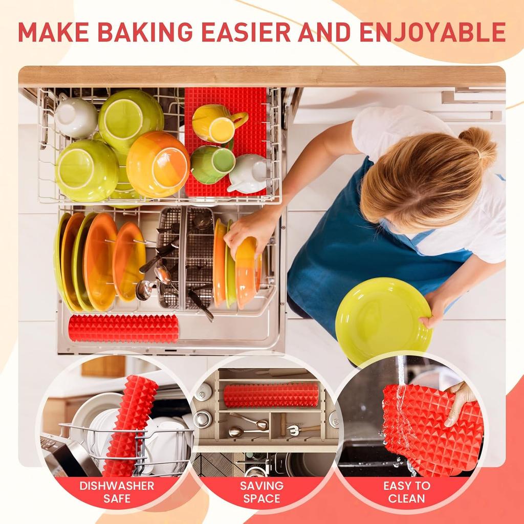 Silicone Baking Mat Sheets for Oven Mats Cooking Pan 16"x11" 6.7"x6.7" 2 Pack Non-Stickfor Oven Grilling BBQ (2 Pack Red 16"x11")