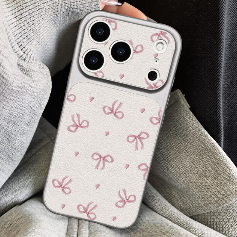 Pink Bowknots Floral Leather Lanyard Case For iPhone 18 Pro Max 17 16 15 14 13 Pro Max Luxury Hybrid TPU+PU Anti-skid Soft Phone Cover