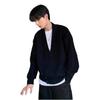 2025 Autumn/Winter Retro Casual V-Neck Men's Cardigan Sweater - Solid Color Knit Outerwear