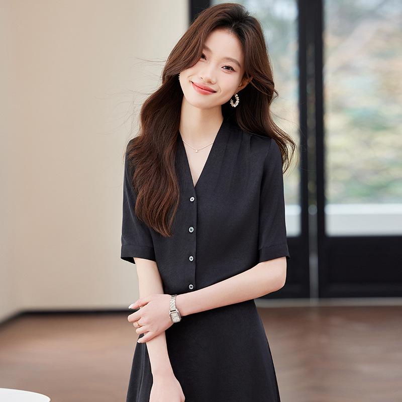 Women's Wrinkle-Resistant Chiffon V-Neck Short Sleeve Blouse - Professional Summer Top