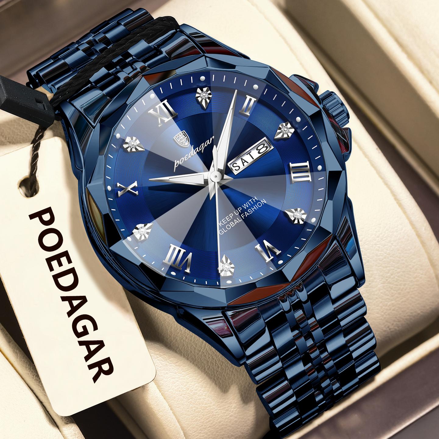698 Luxury Men s Stainless Steel  Quartz Wristwatch Waterproof Luminous Date Week Watch for Men 698