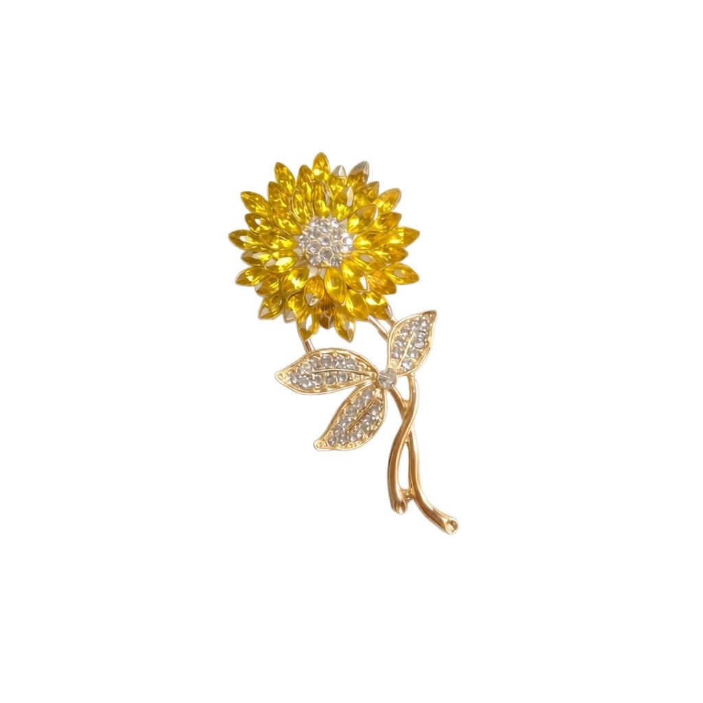 Sunflower Brooch Pin with Crystal Embellishments Elegant Floral Design for Women Coat Dress Accessories Jewelry Gift