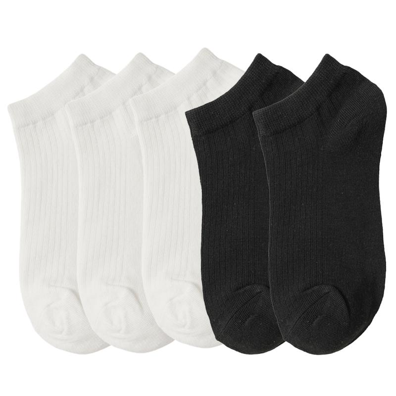 5 Pairs/Lot Men's Cotton Low Cut Boat Socks Sweat-absorbing Solid Color Black White Breathable Socks
