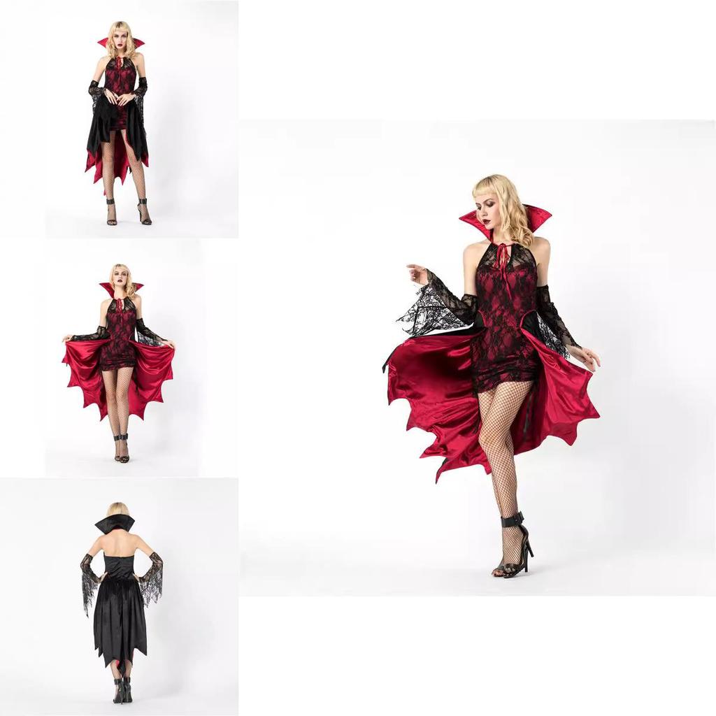 Gothic Vampire Queen Halloween Costume For Stage Performances With Polyester Blend For Women
