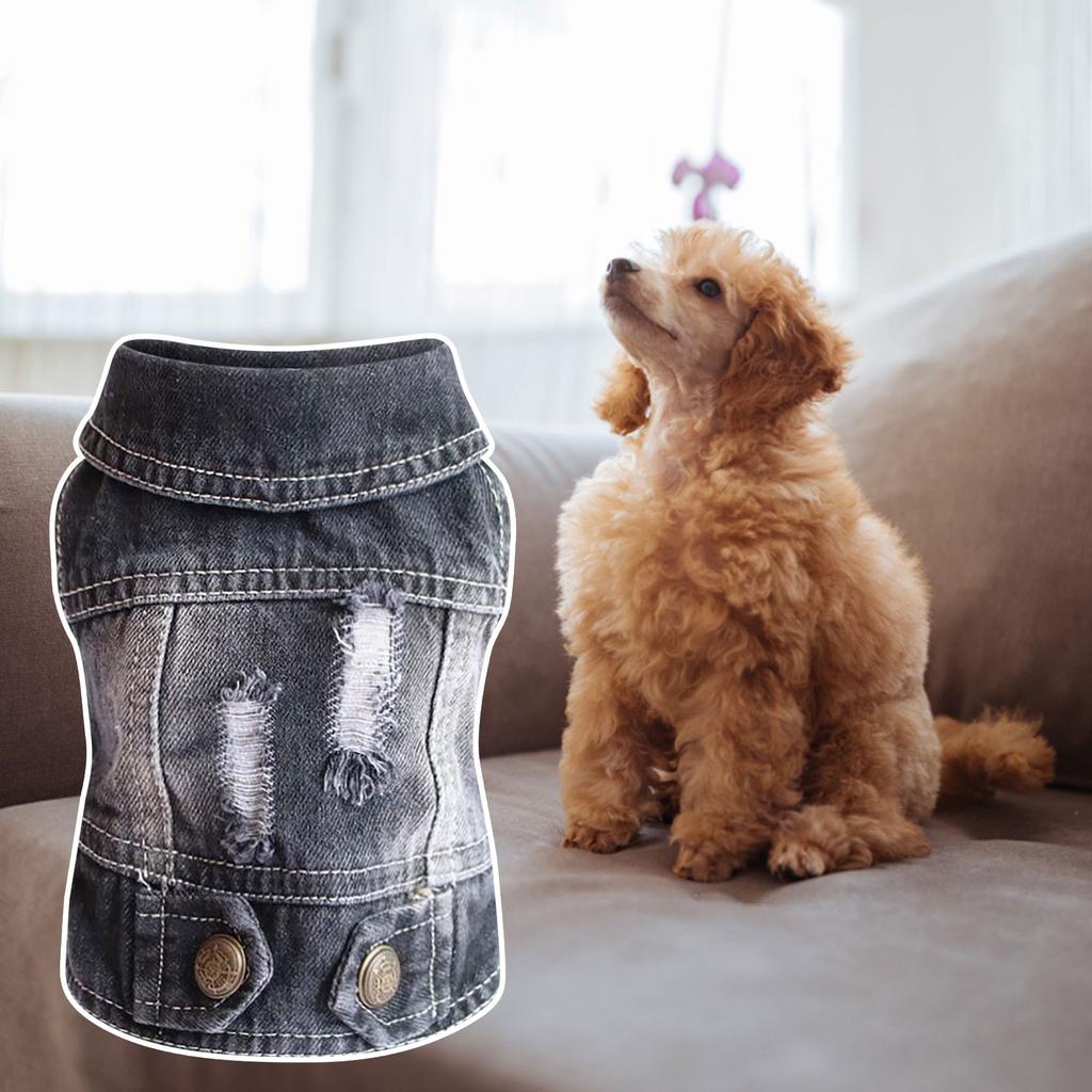 Denim Vest Jacket T-Shirt Cute Puppy Clothes, Comfortable Cool Clothing For Small Dogs