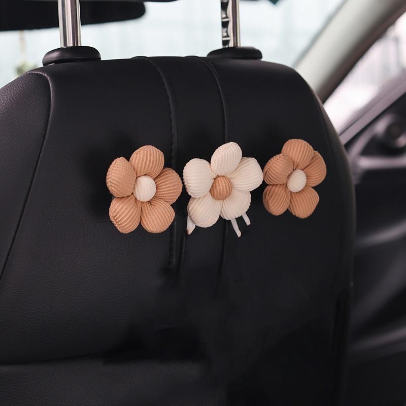 Cute Car Hooks Car Dashboard Center Console Fabric Flower DIY Decoration Accessories Multifunctional Small Self-adhesive Hooks