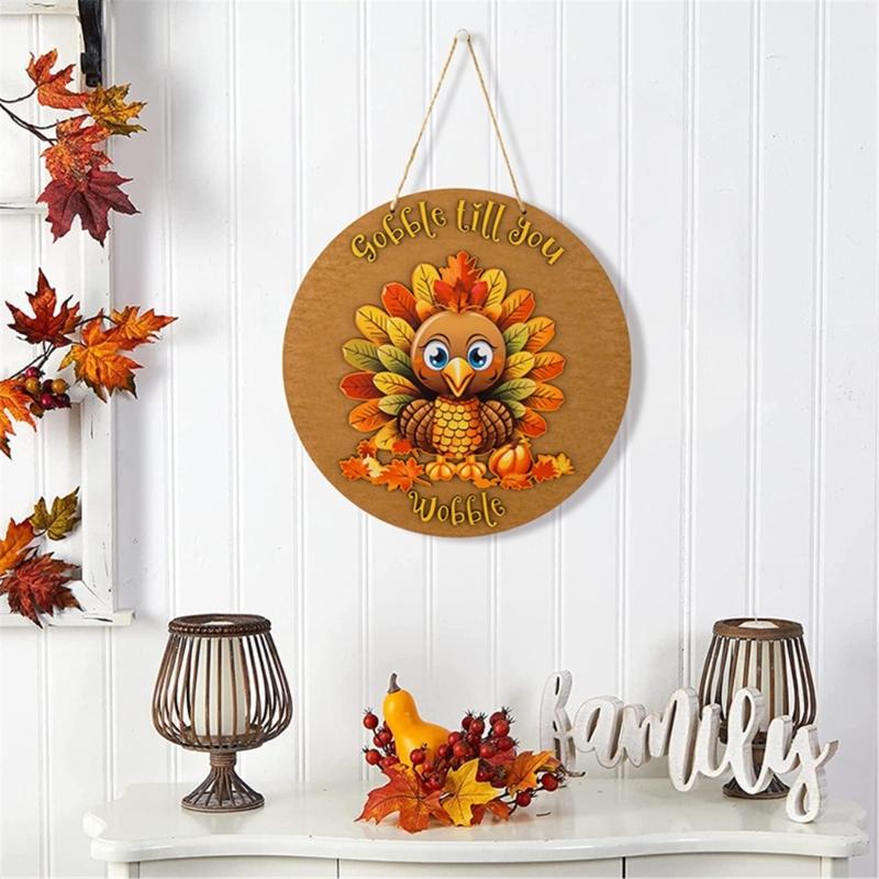 Harvest Themed Turkey Front Door Sign Seasonal Plywood Decoration for Entryway Stylish Thanksgiving Party Supplies