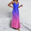 Maxi Abito Smanicato Sfumato con Spalline Sottili Regolabili Scollo a V Casual Vestibilità Larga Estivo Lungo
