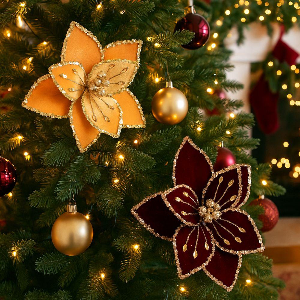 Simulation Artificial Flower 26cm Poinsettia Flower Xmas Tree Pendants  Christmas Celebration