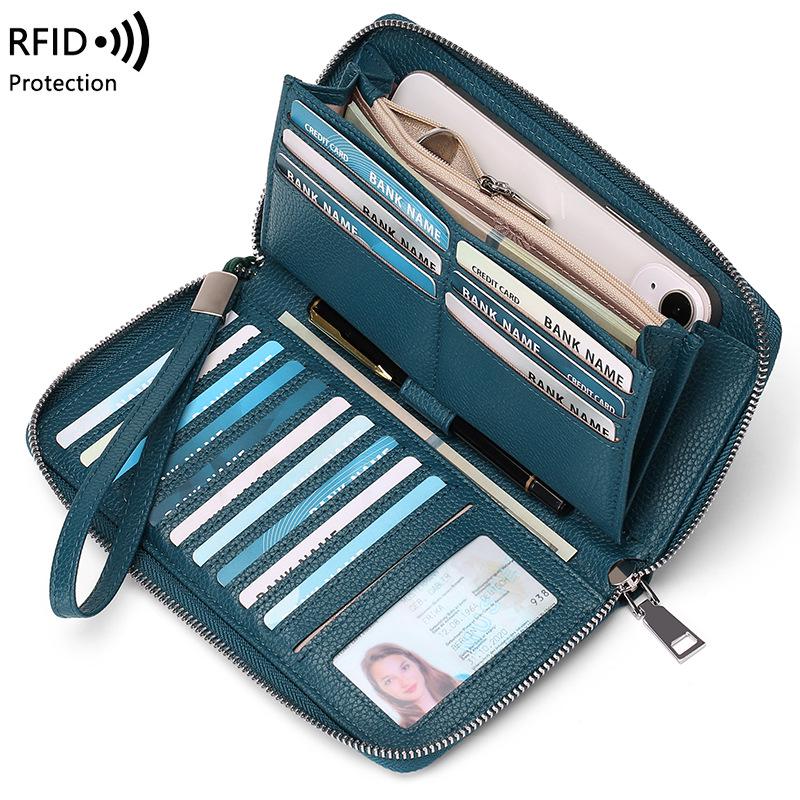 RFID-diebstahlsichere Damenbrieftasche aus PU-Leder, großes Fassungsvermögen, lang und elegant mit mehreren Kartenfächern.