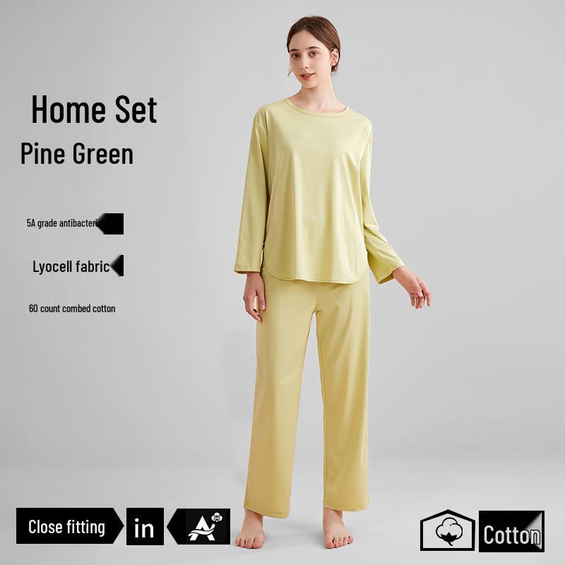 

5A Антибактериальный женский комплект из лиоцелла и хлопка с длинными рукавами и брюками, без бюстгальтера, для дома, на весну/лето M (for 45-55 kg)