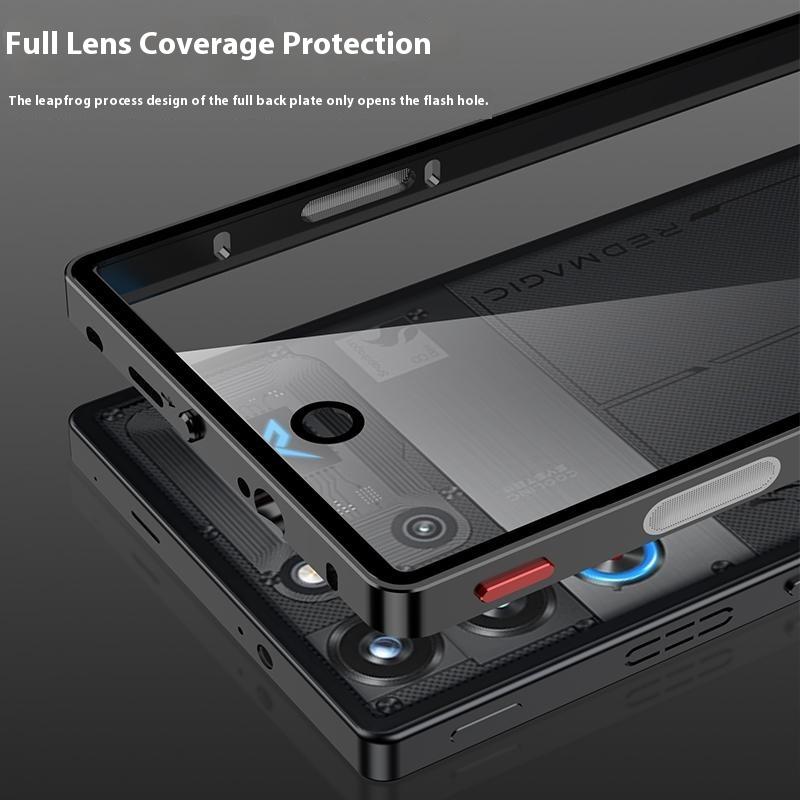 Funda para ZTE nubia Red Magic 10 Pro 5G Marco de Metal Cubierta Trasera de Cristal para Teléfono con Tecla de Hombro para Juegos