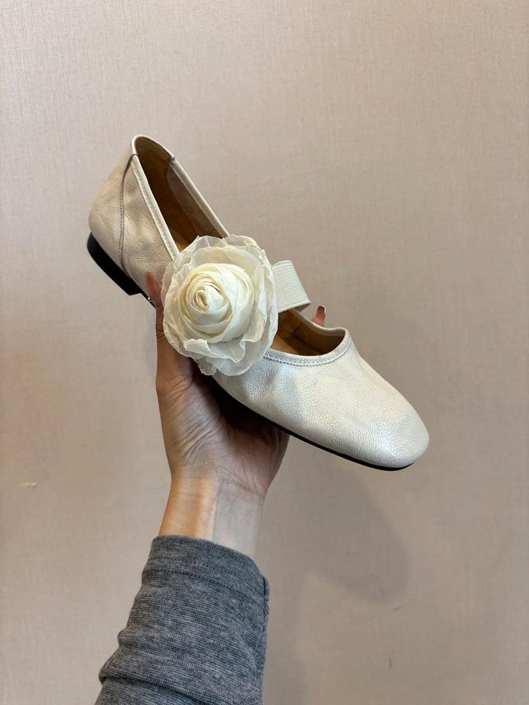 

Sheepskin version~ inner height increase 4cm flower Mary Jane shoes women s pure handmade DIY pure handmade removable casual single shoes 35