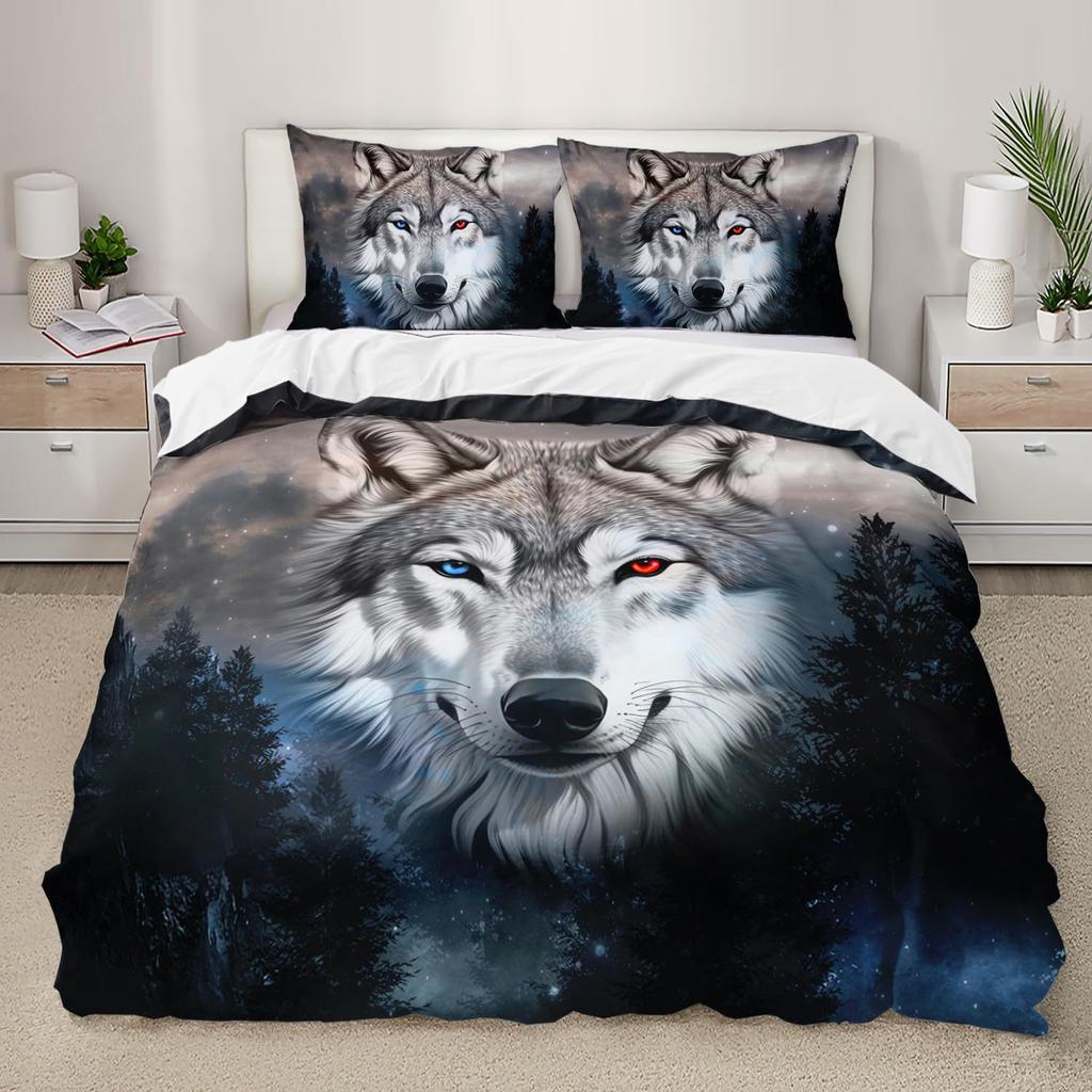 Night Forest Animal Wolf Three-piece Quilt Cover 3D Digital Printing Bedding Set Bed Cover