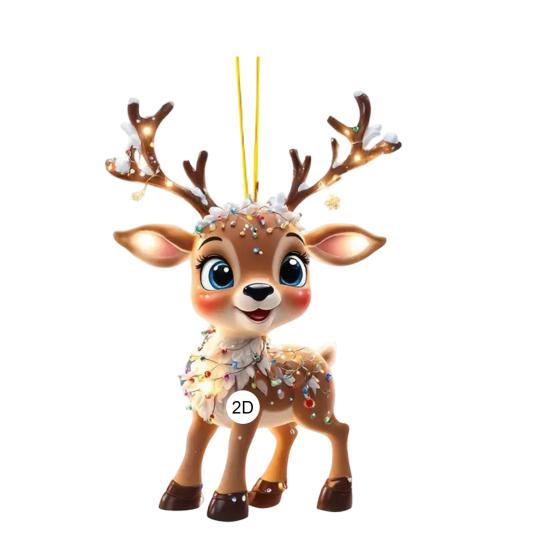 Yousheng 2D Flat Reindeer Car Rear View Mirror Charm Acrylic Cartoon Elk Christmas Tree Hanging Ornament Auto Interior Accessories for Window Wall