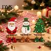 Gift for Christmas Holiday 3Pcs 2D Wooden Hanging Ornaments, Cartoon Santa Snowman Tree Figurines Party Shelf Decor with Leg Design, Tabletop