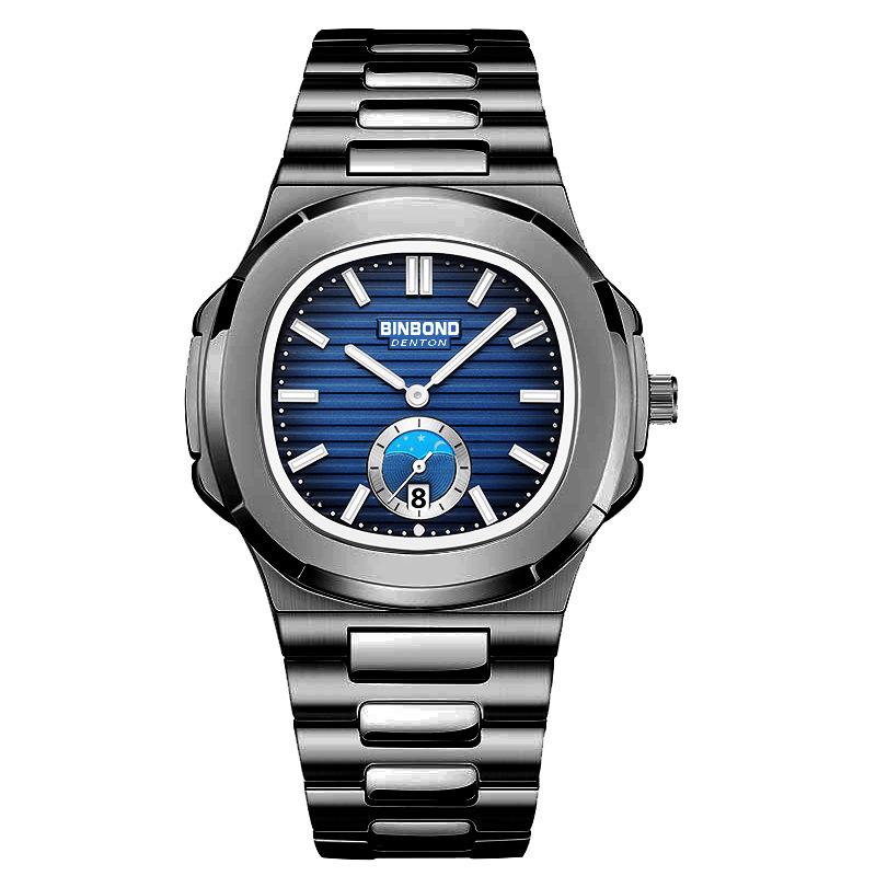 Men's Classic Chinese Style Retro Quartz Watch with Waterproof Steel Band - Versatile Casual Square Design