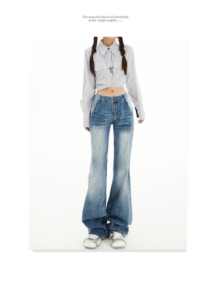 Women's Light Micro-Flare Jeans 2025 Spring/Autumn - Petite Low-Waist, Narrow Straight-Leg, Relaxed Fit