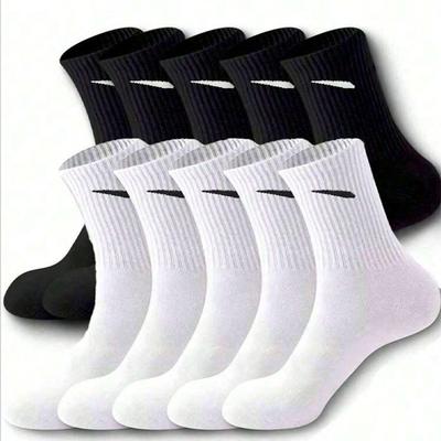 5/10 Paar Heren Hoge Taille Effen Unisex Sportsokken Zwart Wit Ademend Kuitlengte Casual Alle Seizoenen Eenvoudig Veelzijdig