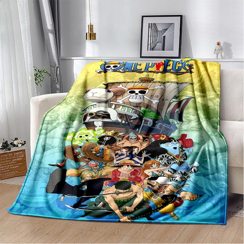 3D One P-Piece Cartoon Anime Flannel Blanket Soft Warm Throw Blanket for Bedroom Living Room Bed Camping Picnic Office Kids Gift