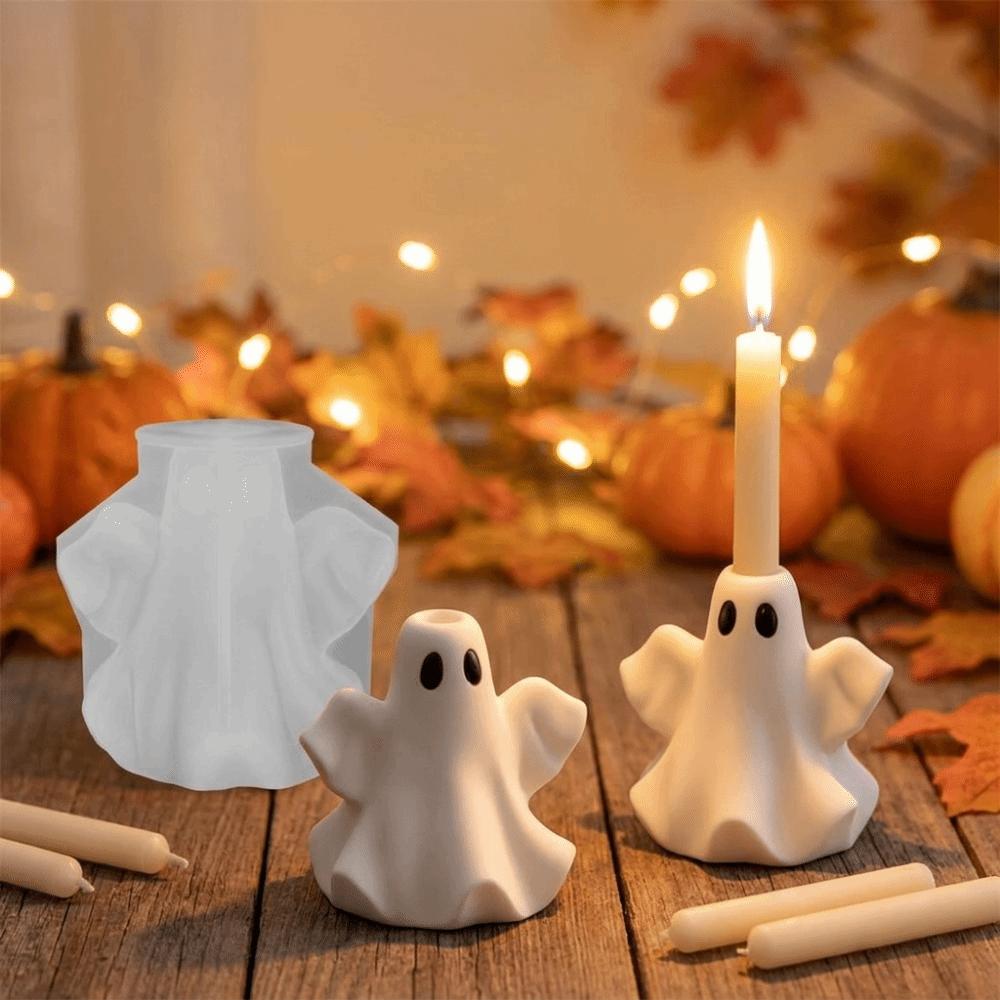Cute Ghost Candlestick Silicone Mold Handmade Candle Holder Mold  Halloween Decoration