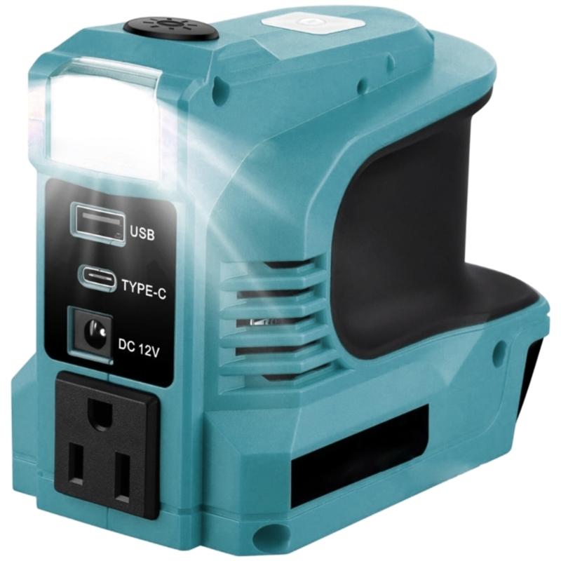 Lightweight 220W Power Inverter with LED Work Light Easy Carry  Power Stations Emergency Backups  Power for 18V Battery