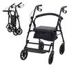 Faltbarer Rollator, Sitz, 4 Räder, Höhenverstellbar, Handbremsen, Korb, Schwarz