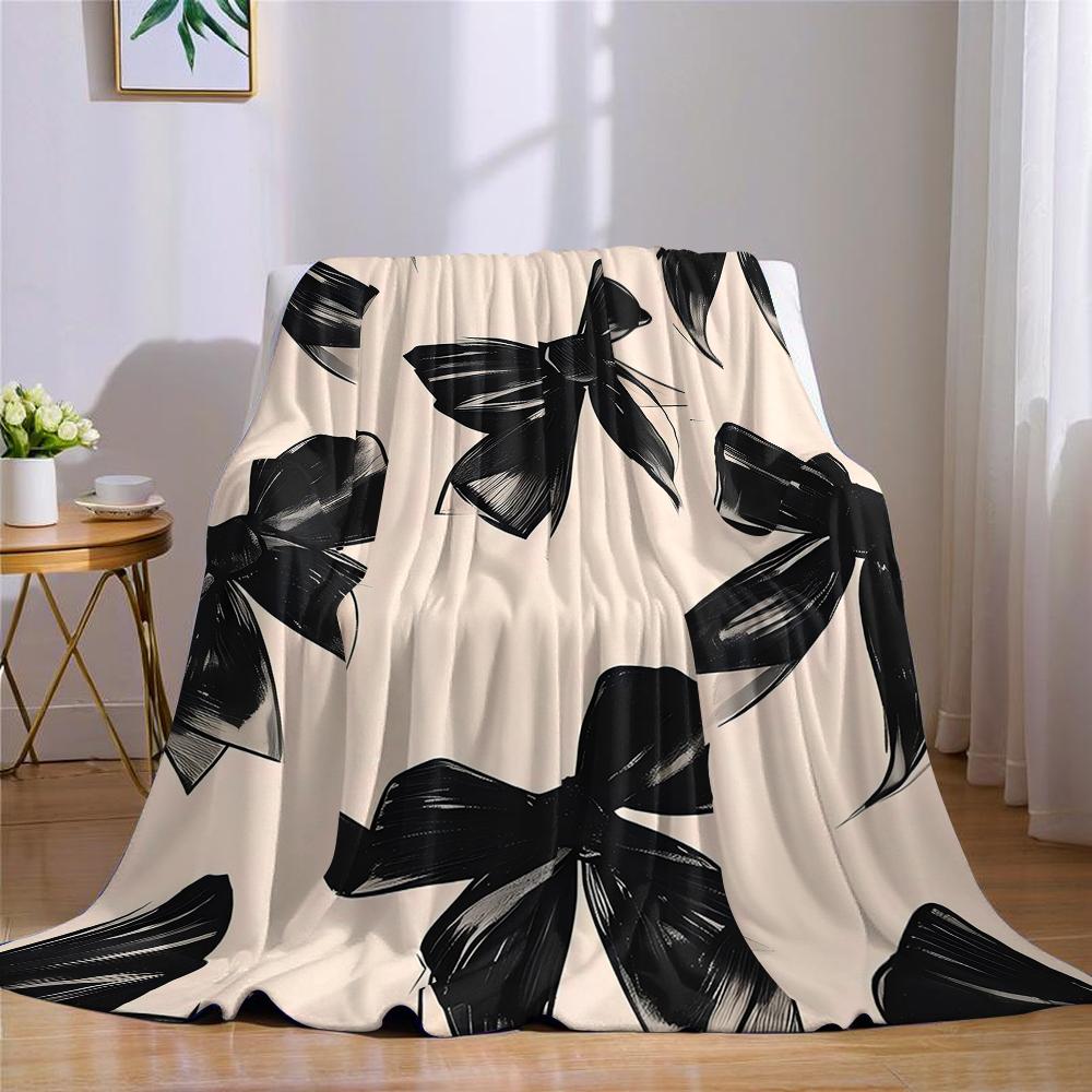 Chic Bows Flannel Blanket Warm Soft Halloween Christmas Couch Warm Cozy Decorative Decor Gift for All Season