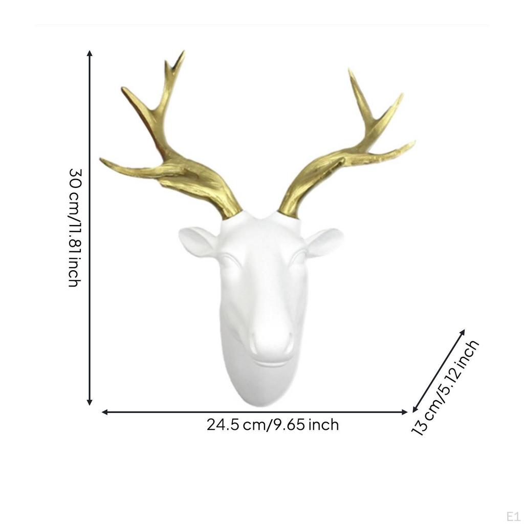 Deer Head with Antlers Carved Wall Sculpture Matte Gilded Detail Stag Art for Living