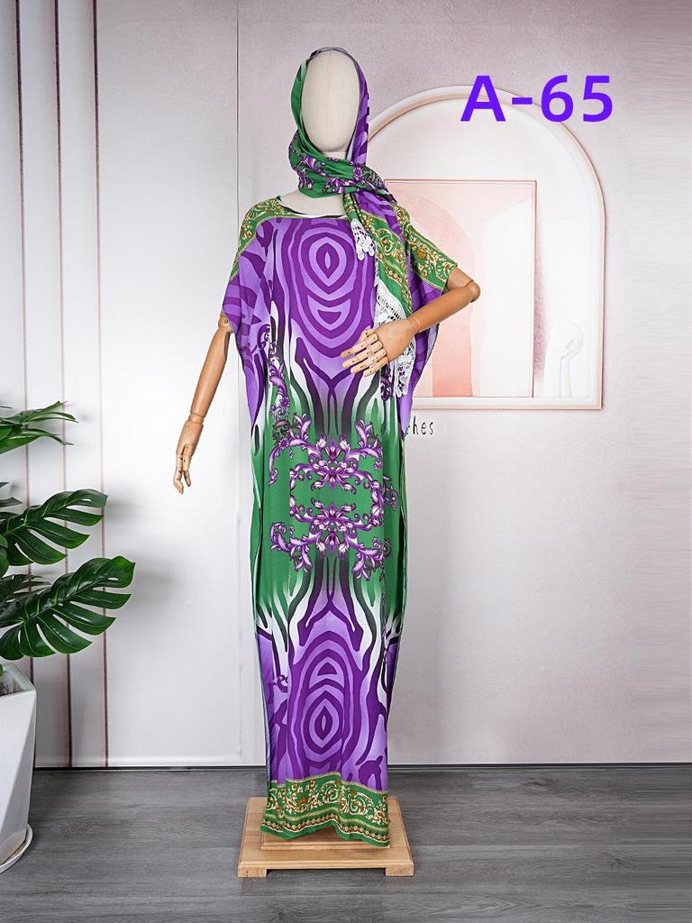 Color Block Chiffon Dress with Headscarf - Plus Size African Muslim Women's Long Robe