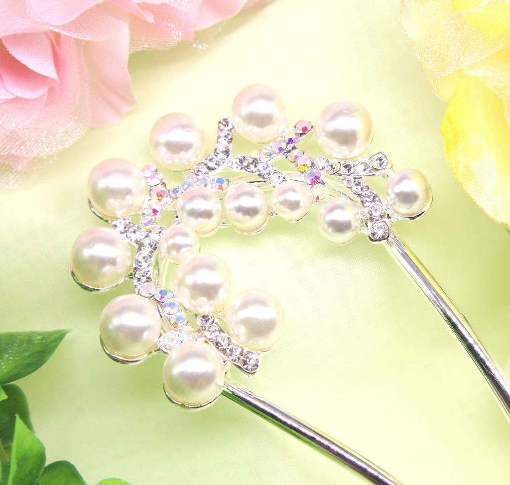 Miaomyao Drumstick Hair Japanese Pearl U Hair Accessory [Miaomyao] Hairpin, Ornament, Dress, Tomesode, Kimono, Bijou, Flower, Comb, Silver,