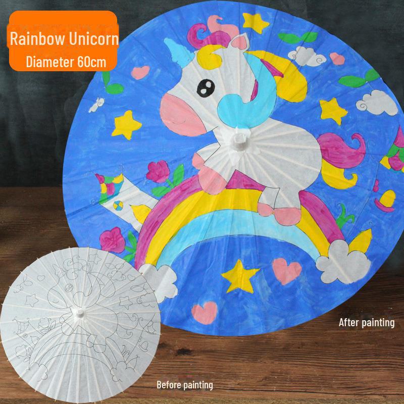 DIY Handbemaltes Weißes Ölpapier Schirm-Set für Kinder - Bastelprojekt im antiken Stil für den Kindergarten