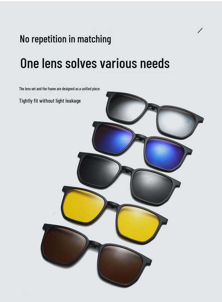 Occhiali da Sole Magnetici Polarizzati Clip-On per Miopia - Protezione UV, Montatura Quadrata, Visione Notturna, Unisex