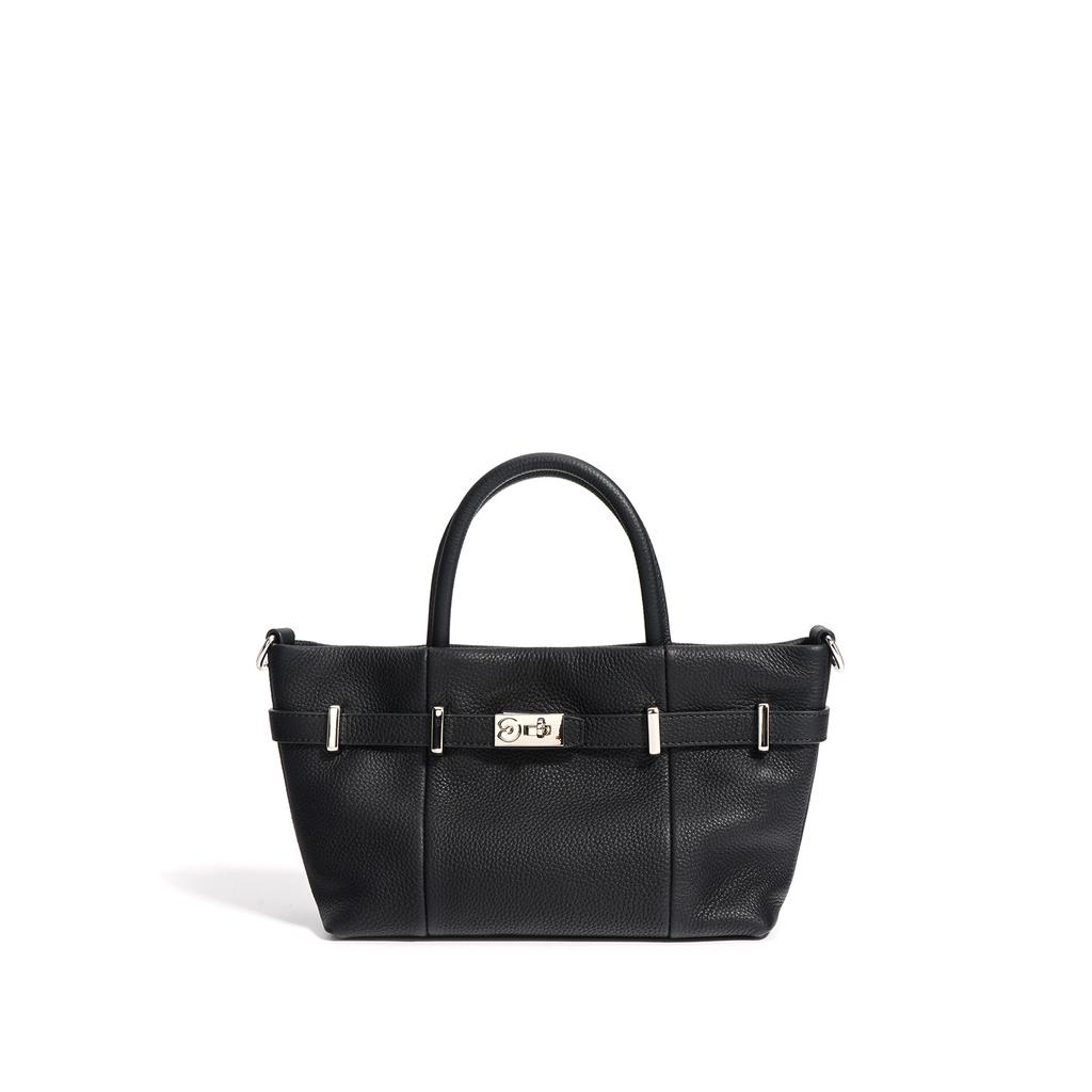 New First-layer Cowhide Lychee Pattern Handbag 2025 Simple Commuting Versatile Single Shoulder Messenger Bag Horizontal Platinum Bag